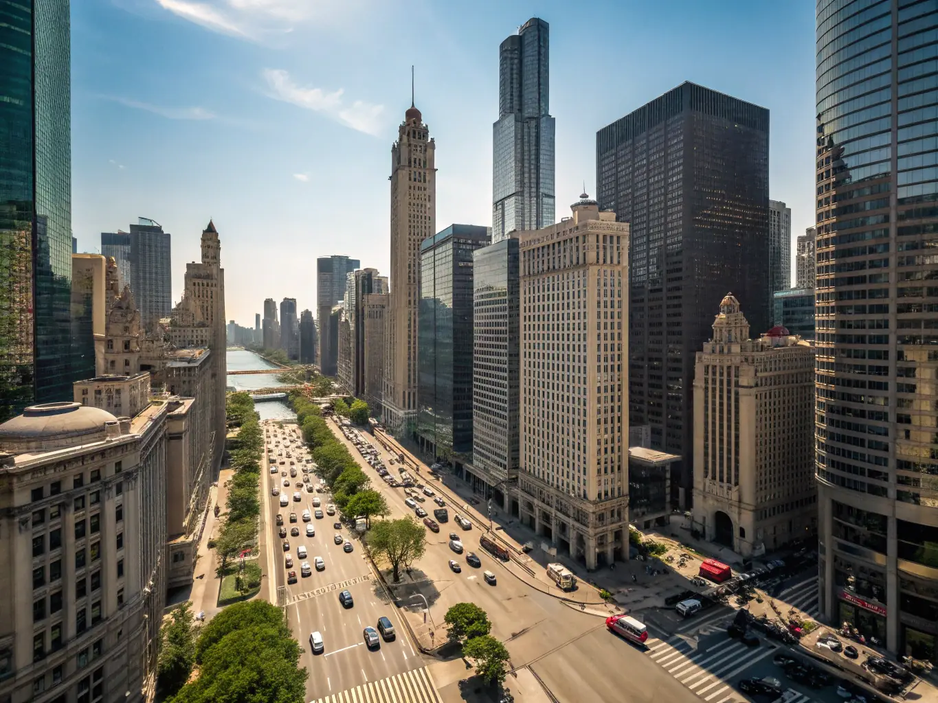 An aerial view of a city skyline with Google Maps API markers highlighting various points of interest, showcasing the versatility of Google Maps API.