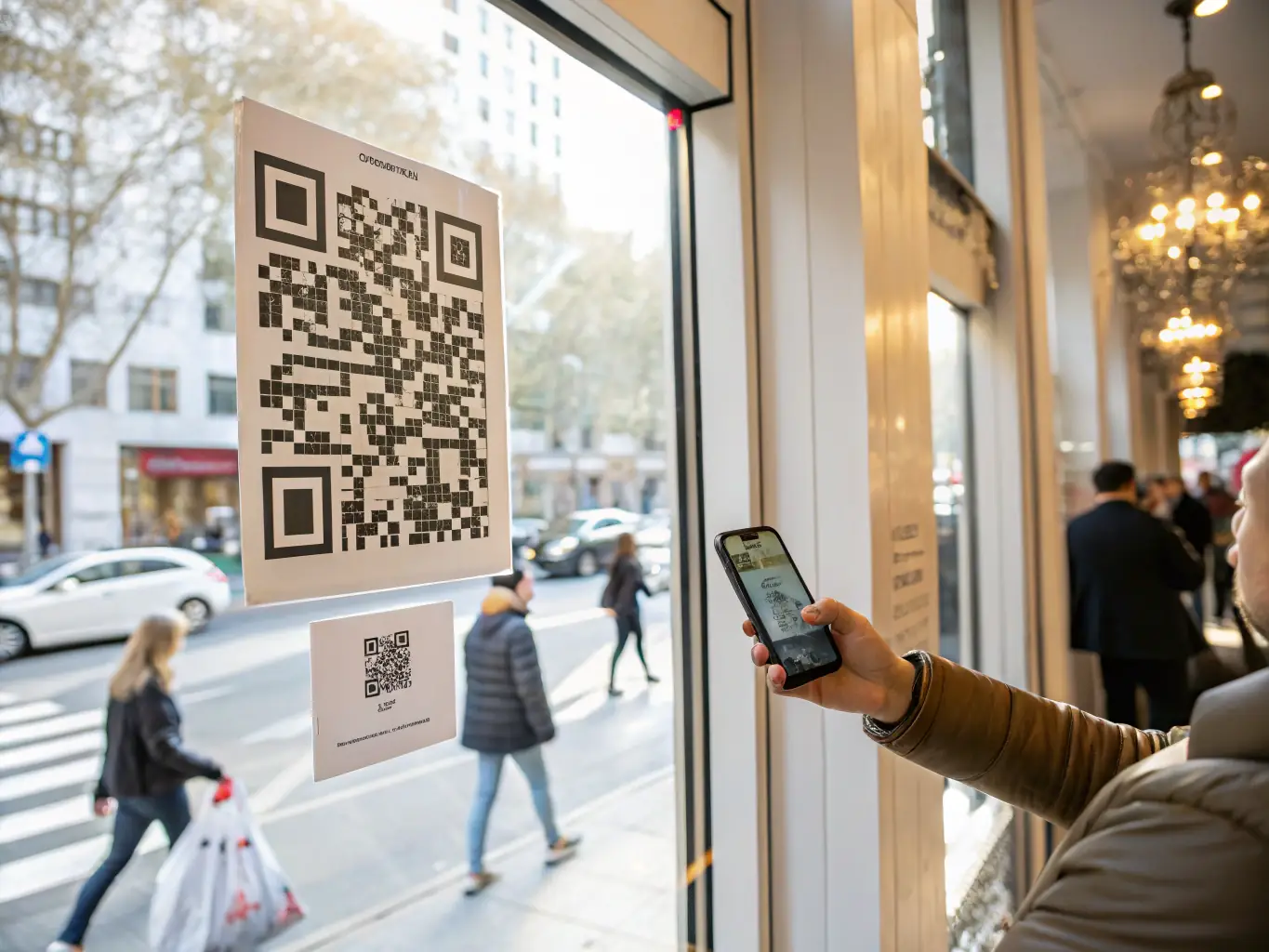 A customer leaving a positive review on a business's Google Business Profile through a QR code, highlighting the ease and convenience of the review process.