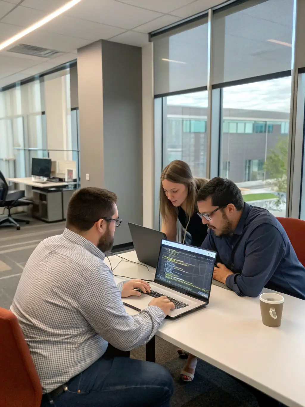 A dedicated technical support team assisting a client with a complex Google Maps API integration issue, emphasizing rapid problem resolution.